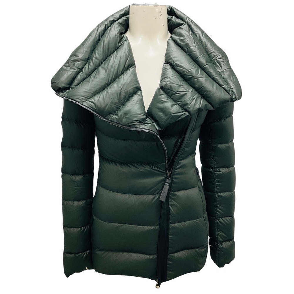 MACKAGE OLIVE GREEN / BLACK LEATHER TRIMMED QUILTED DOWN PUFFER JACKET